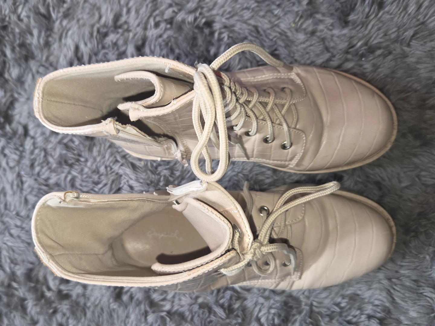 Cream Croc Embossed Combat Boots - photo 3