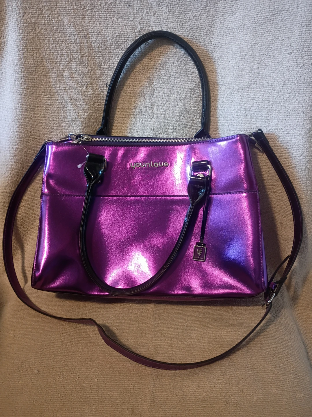 Younique Purple Metallic Tote Handbag with Shoulder Strap