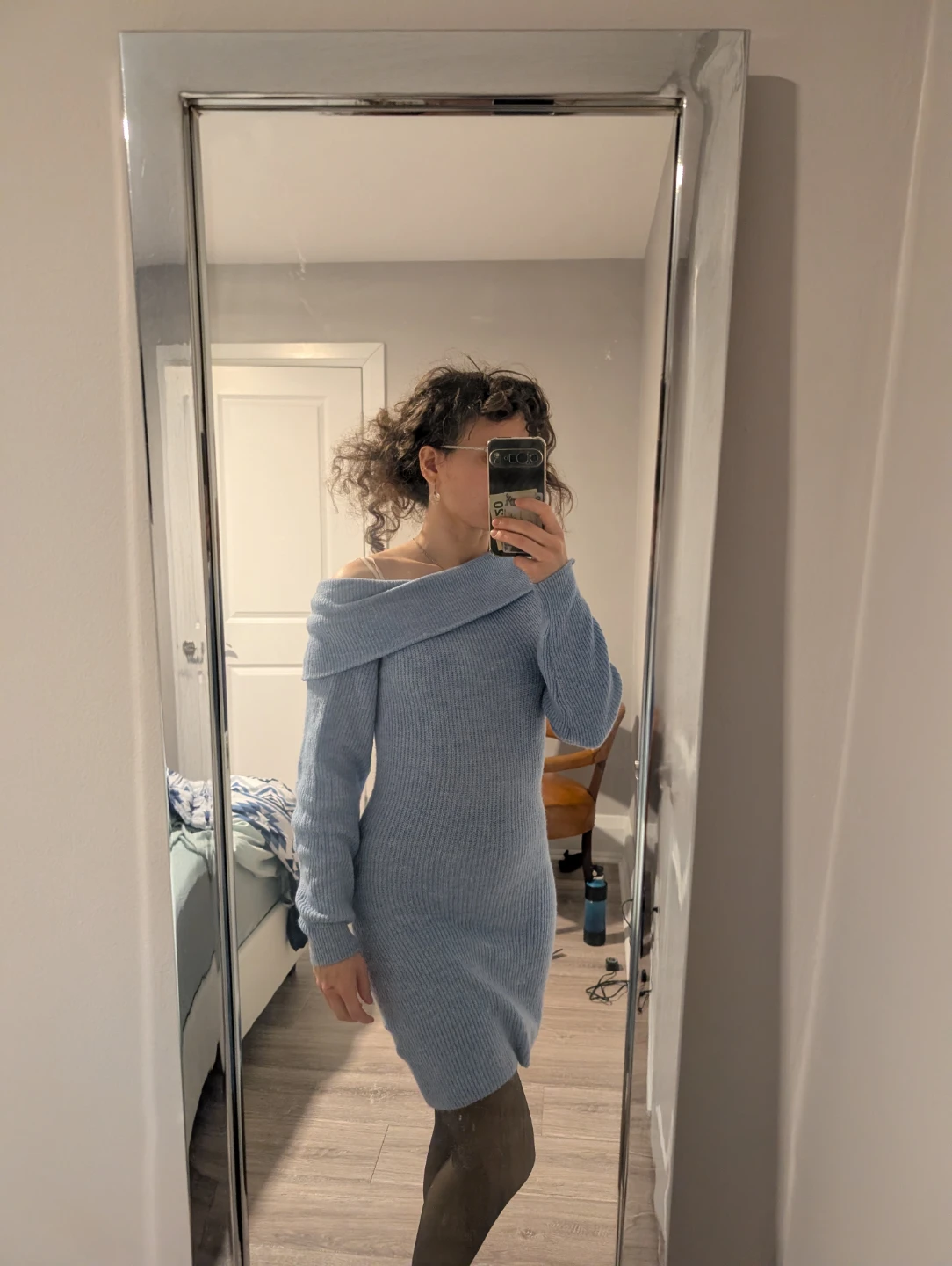 Light Blue Off-the-Shoulder Sweater Dress H&M