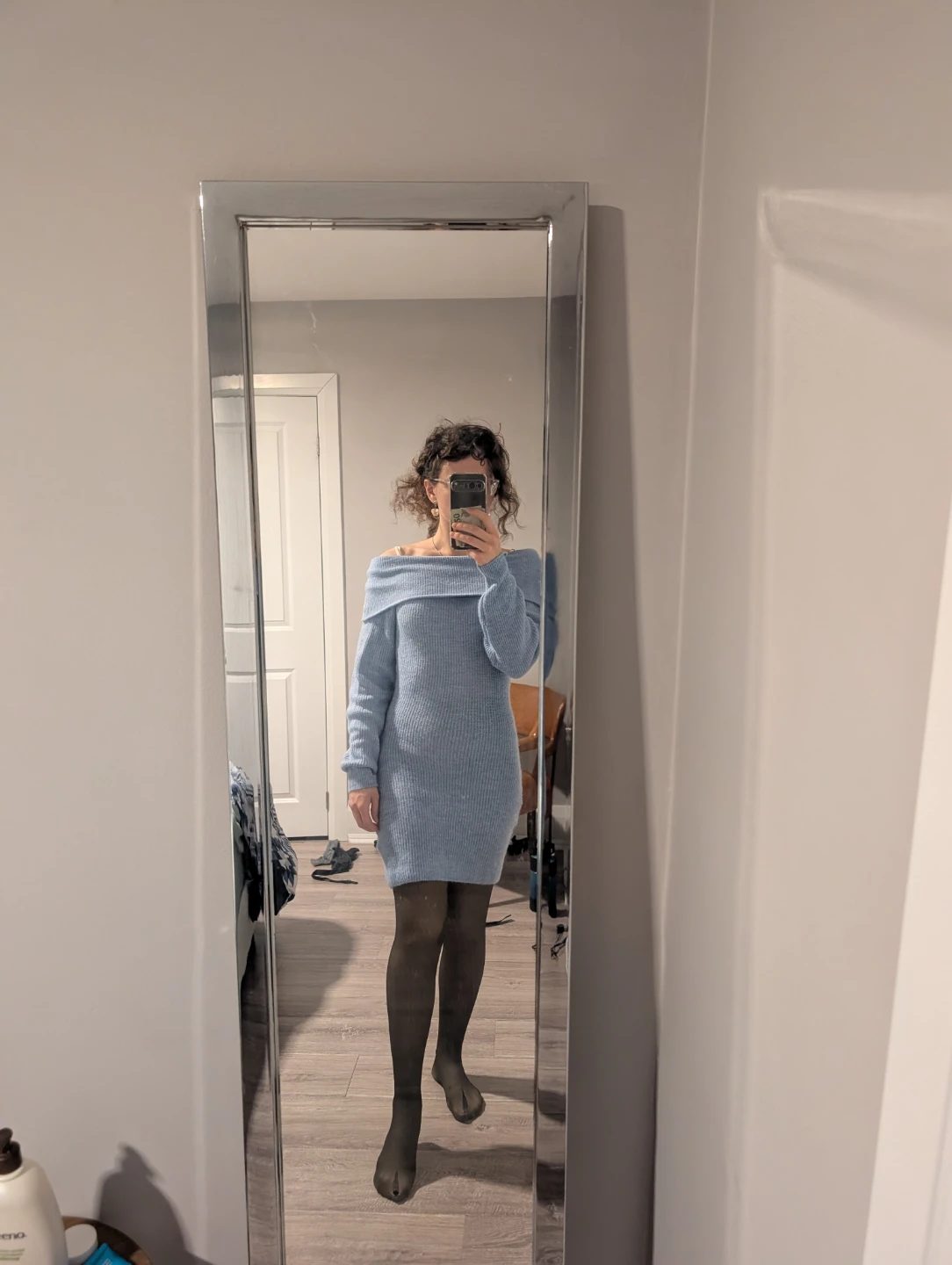 Light Blue Off-the-Shoulder Sweater Dress H&M - photo 5