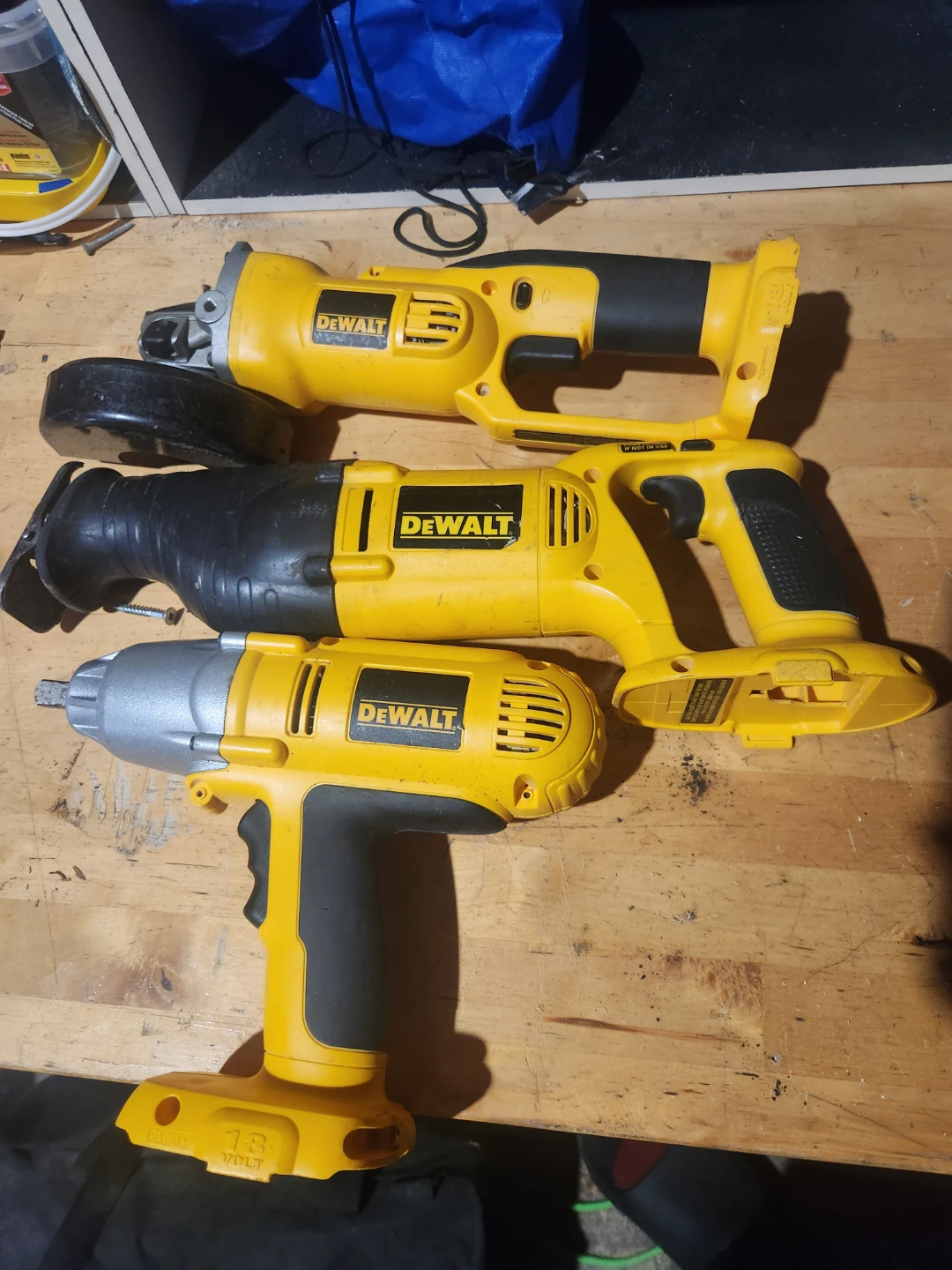 3 DeWalt Power Tools: Recip Saw, Angle Grinder, Impact Wrench