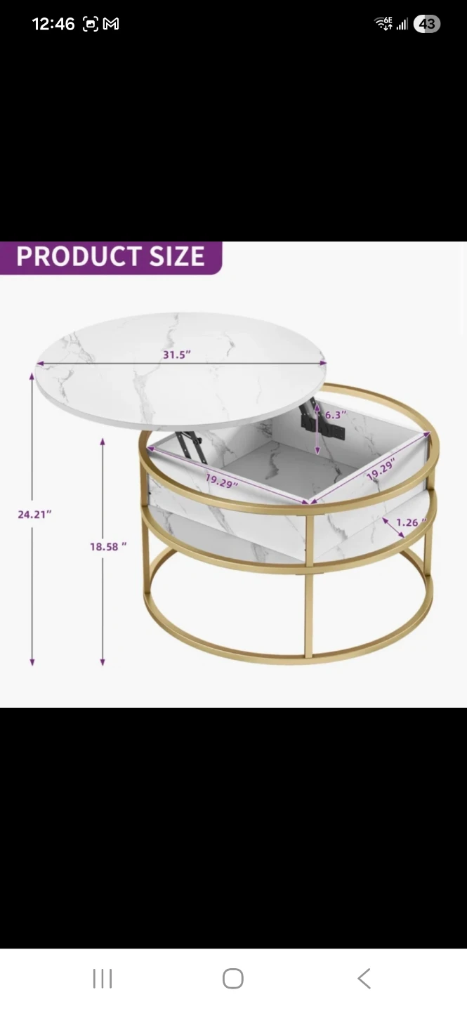 Round Coffee Table with Lift Top and Storage - photo 2