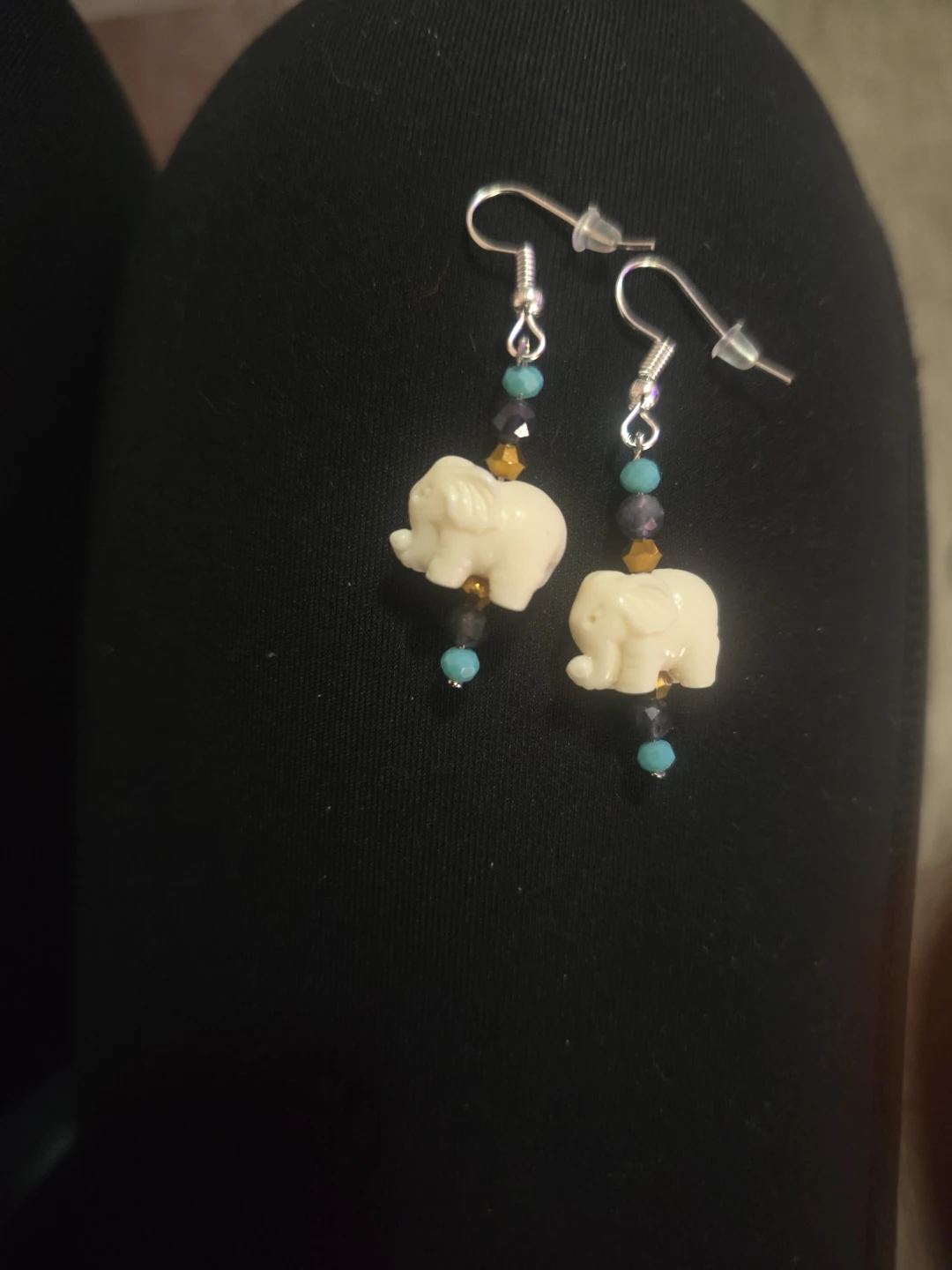 White Elephant Earrings with Beads
