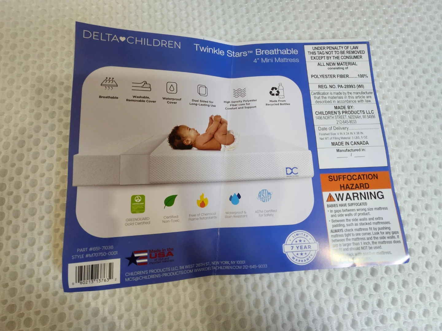 Delta Children Twinkle Stars™ Breathable 4" Mini Mattress