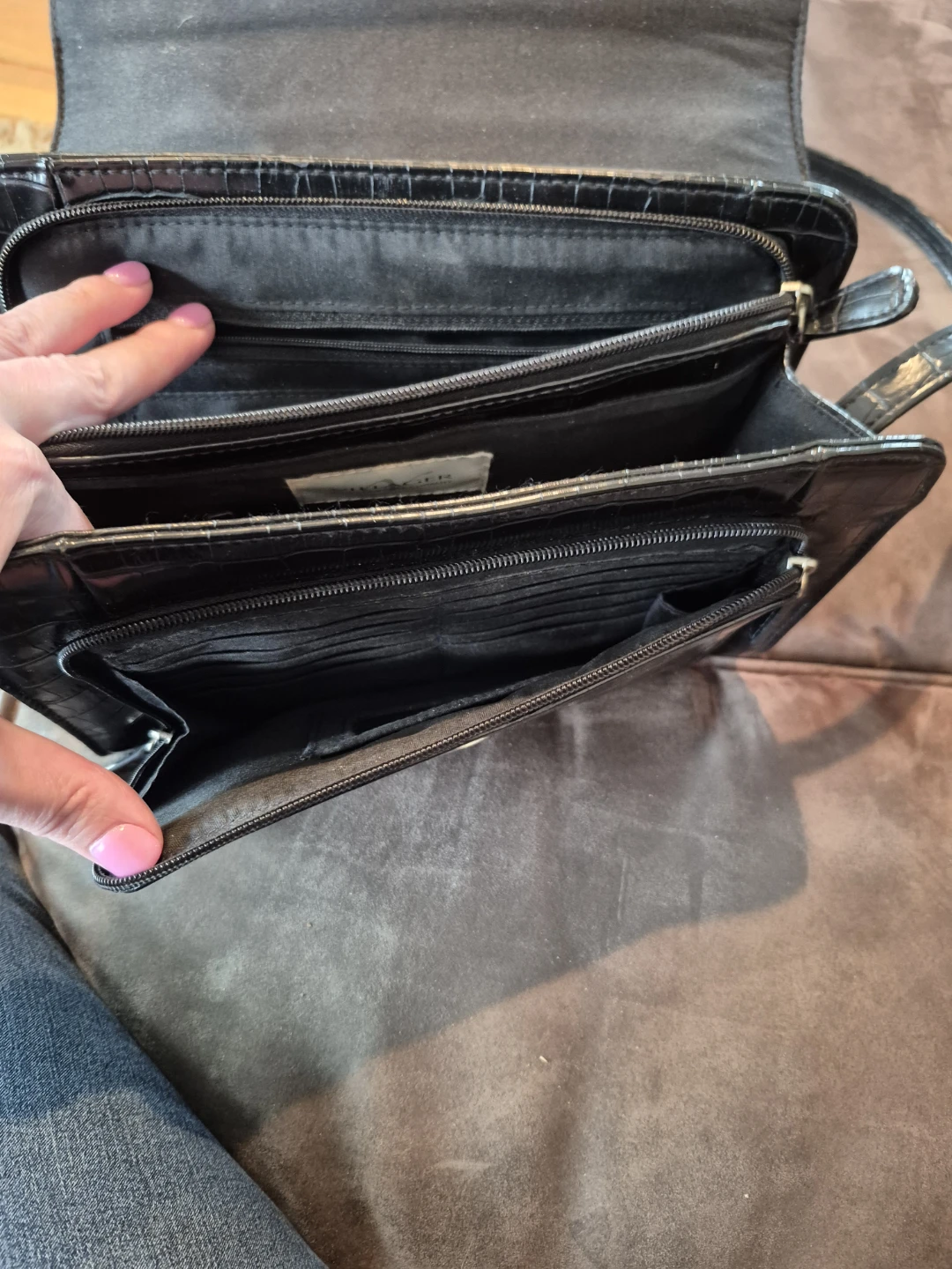 Black Croc Embossed Shoulder Bag - photo 2