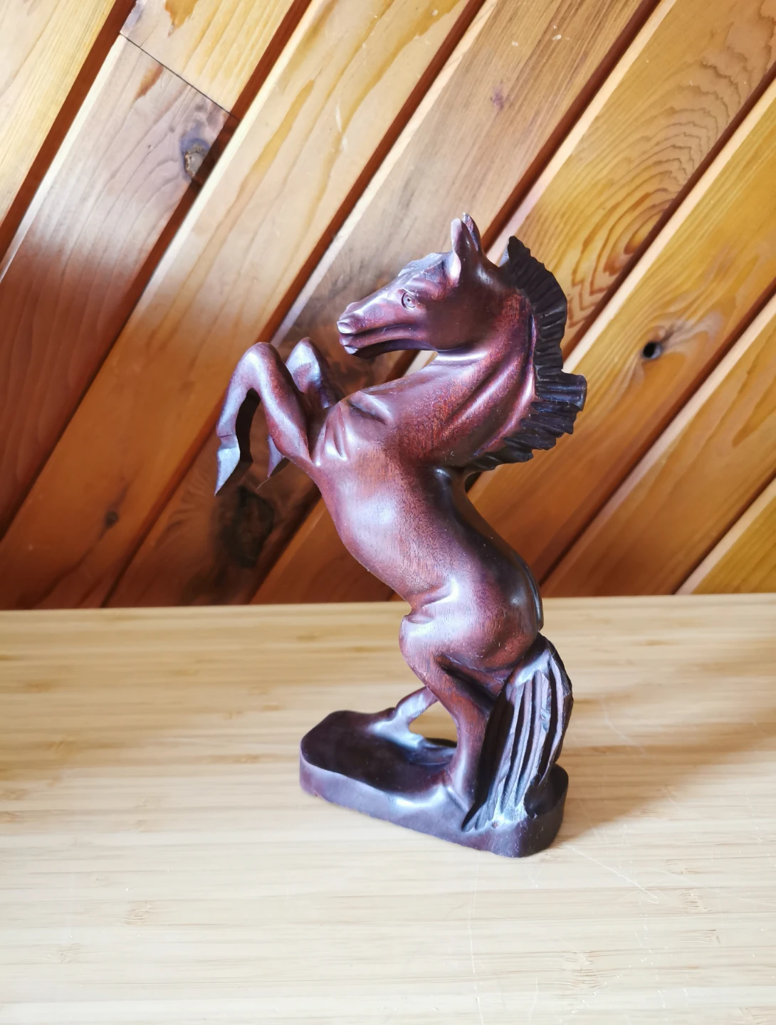 Vintage Hand Carved Wood Rearing Horse Figurine