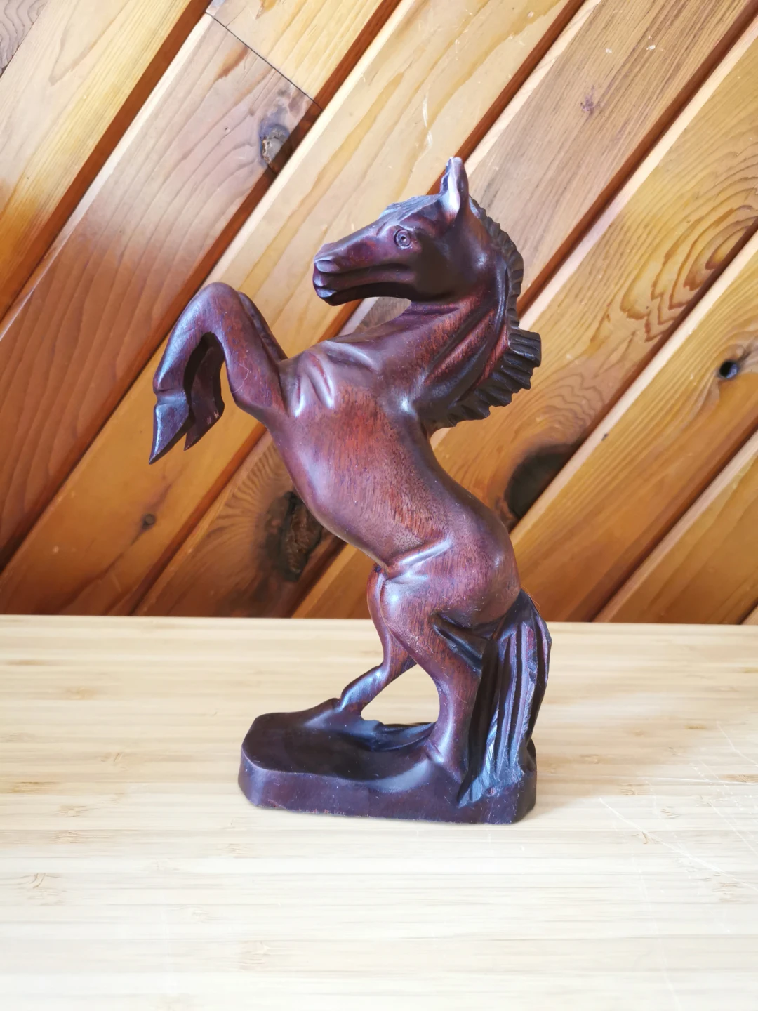 Vintage Hand Carved Wood Rearing Horse Figurine - photo 2