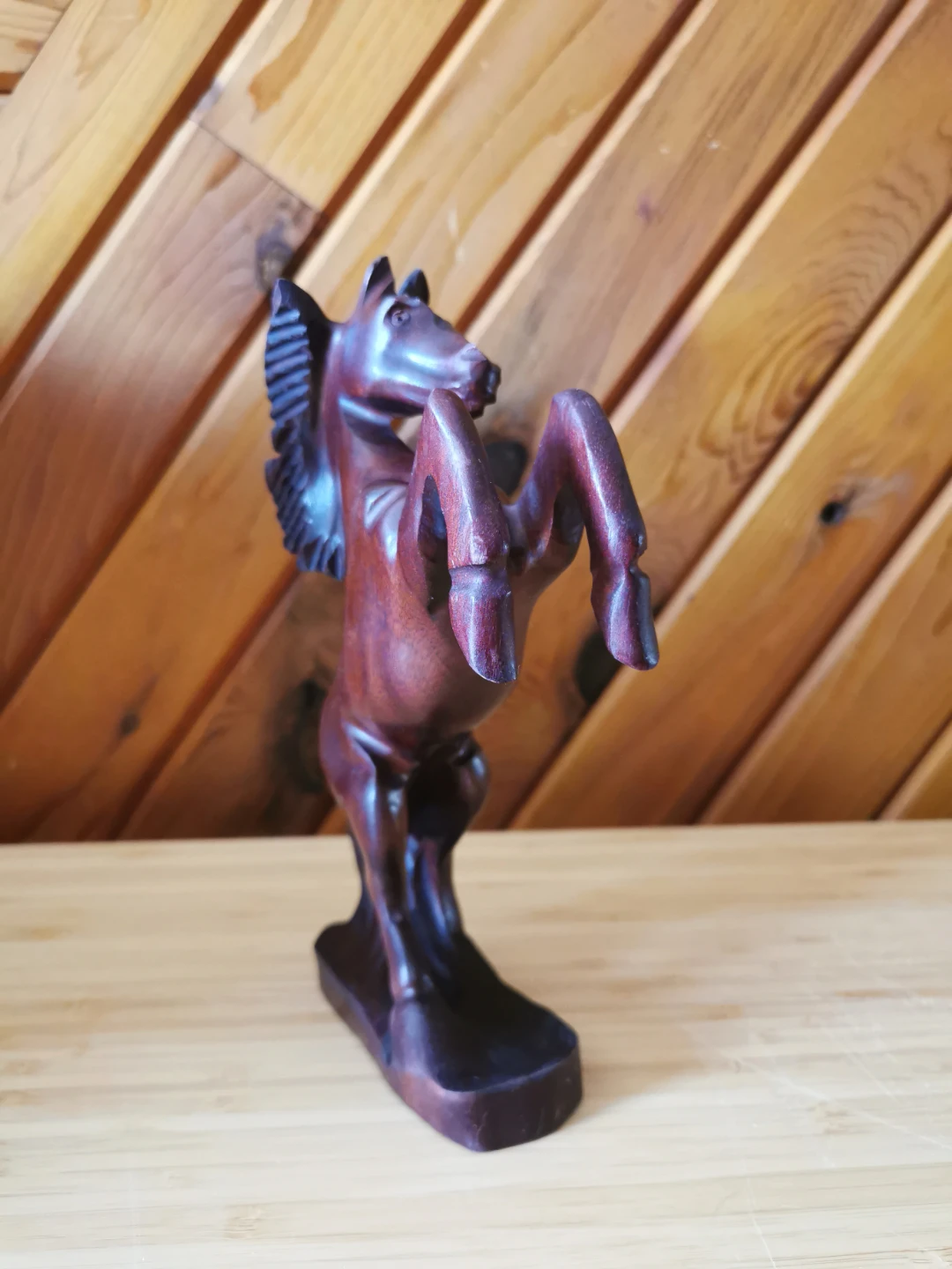 Vintage Hand Carved Wood Rearing Horse Figurine - photo 3