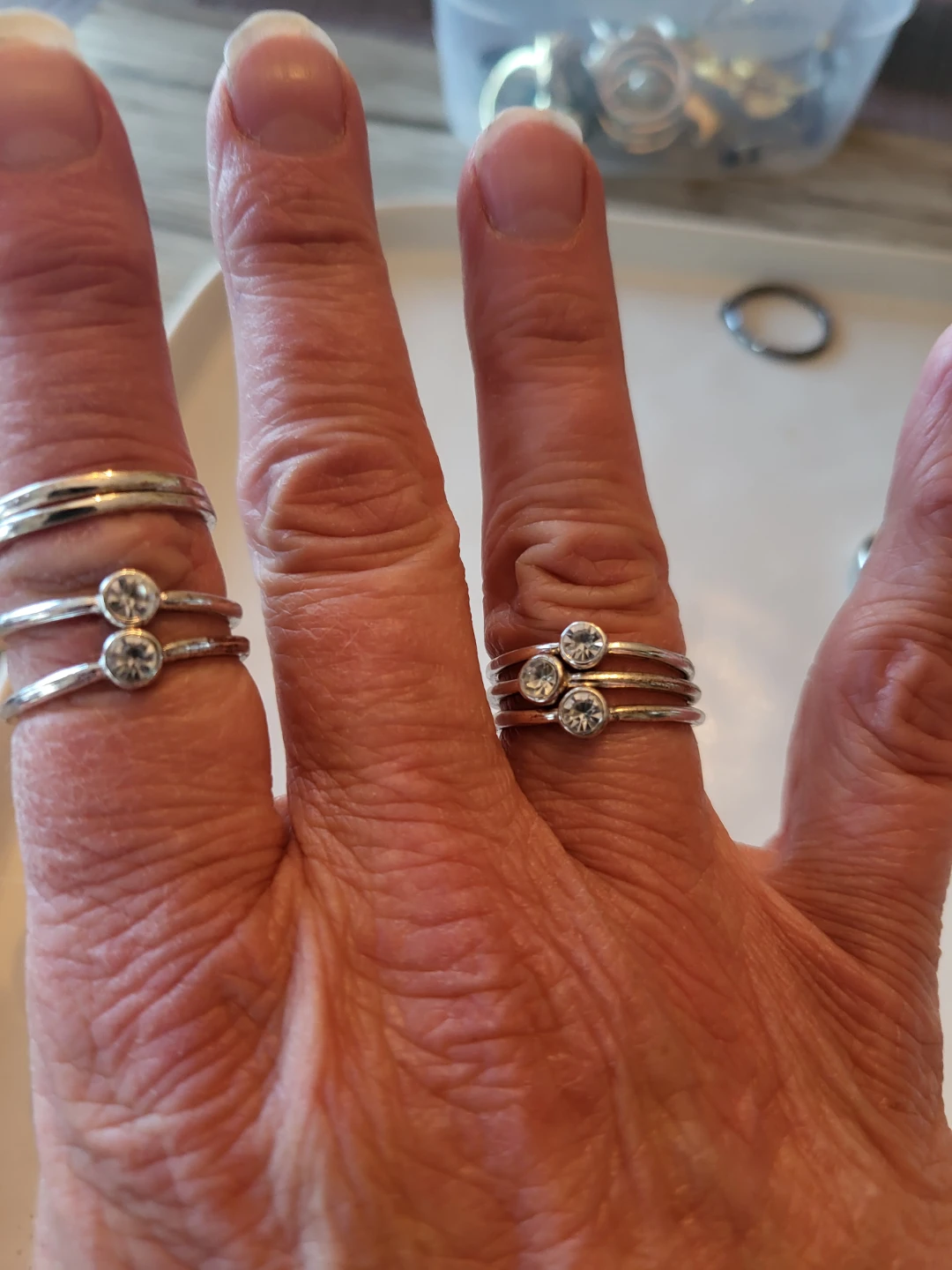 Silver-tone Ring Set of 7 with Clear Stones