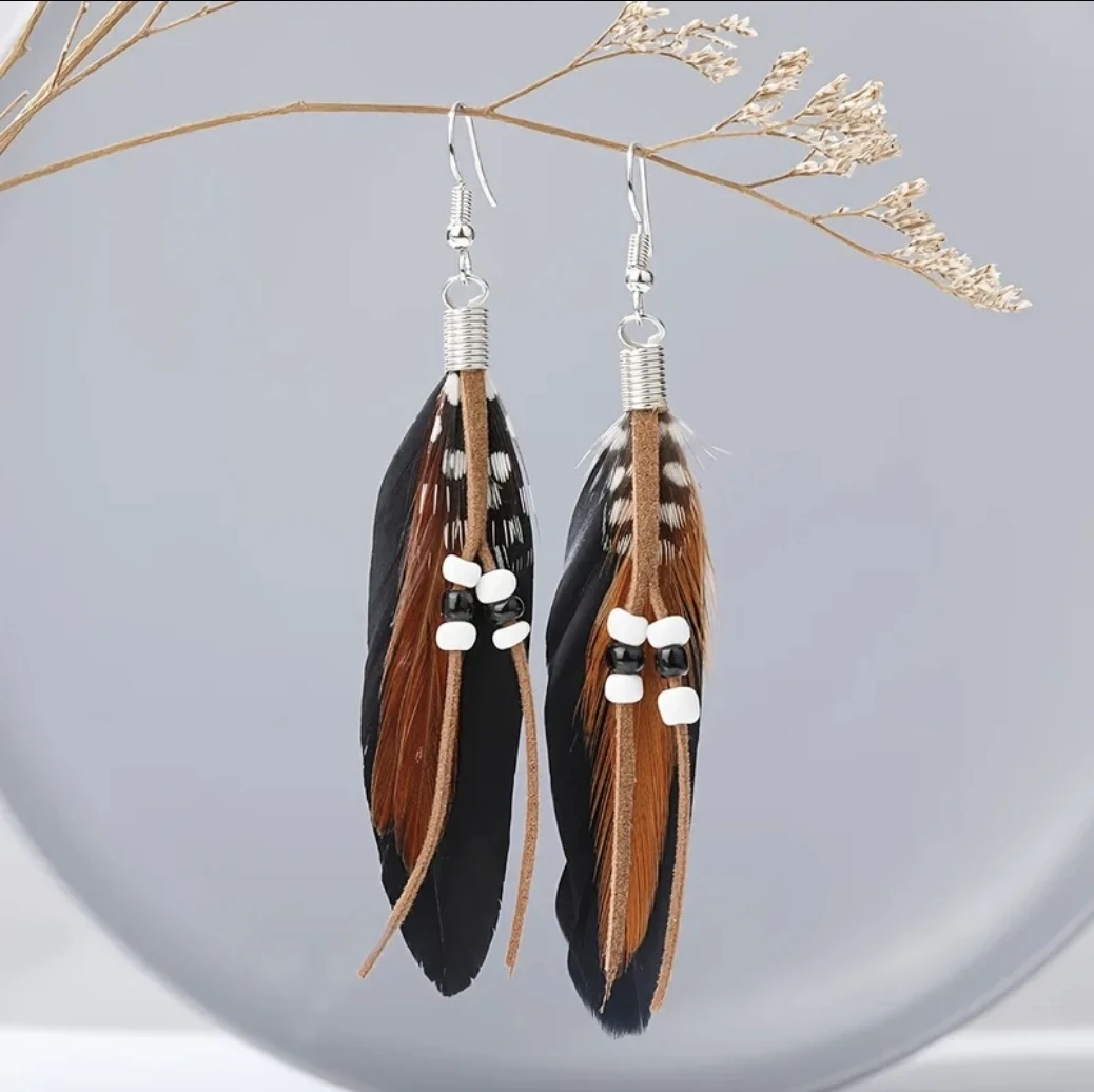 Boho Beaded Feather Drop Earrings - photo 2