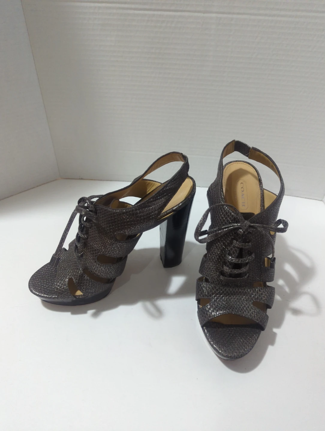 Coach Peep Toe Lace-Up Heels
