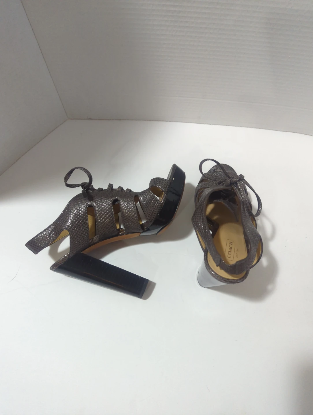 Coach Peep Toe Lace-Up Heels - photo 3