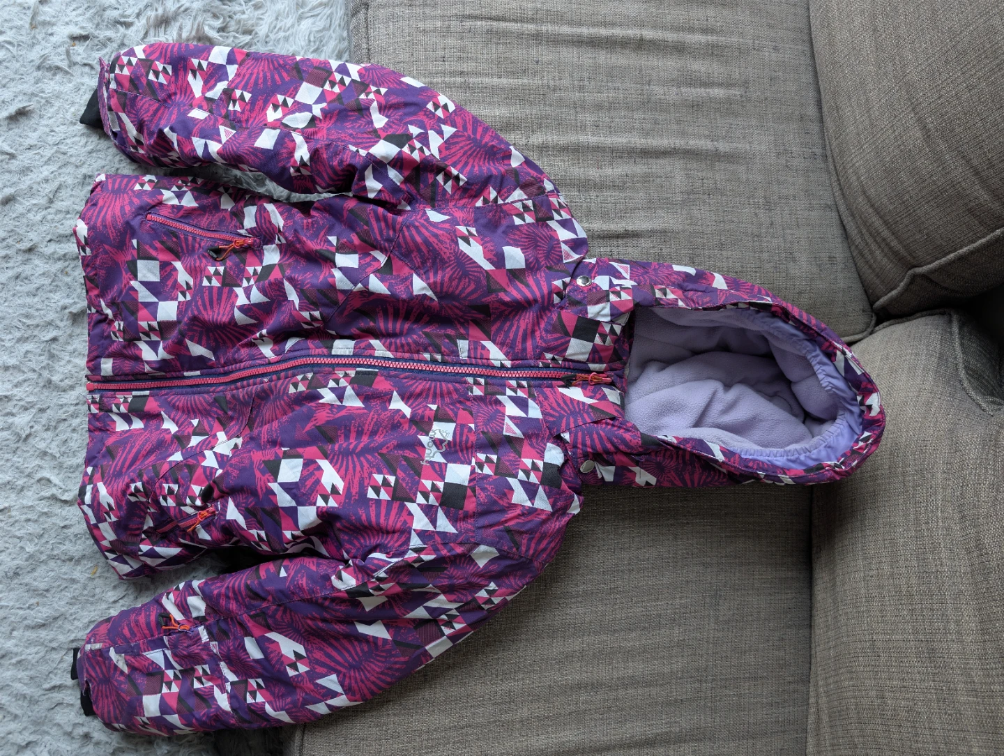 Smonty Ski Jacket Size 152 Purple Pink Geometric Print