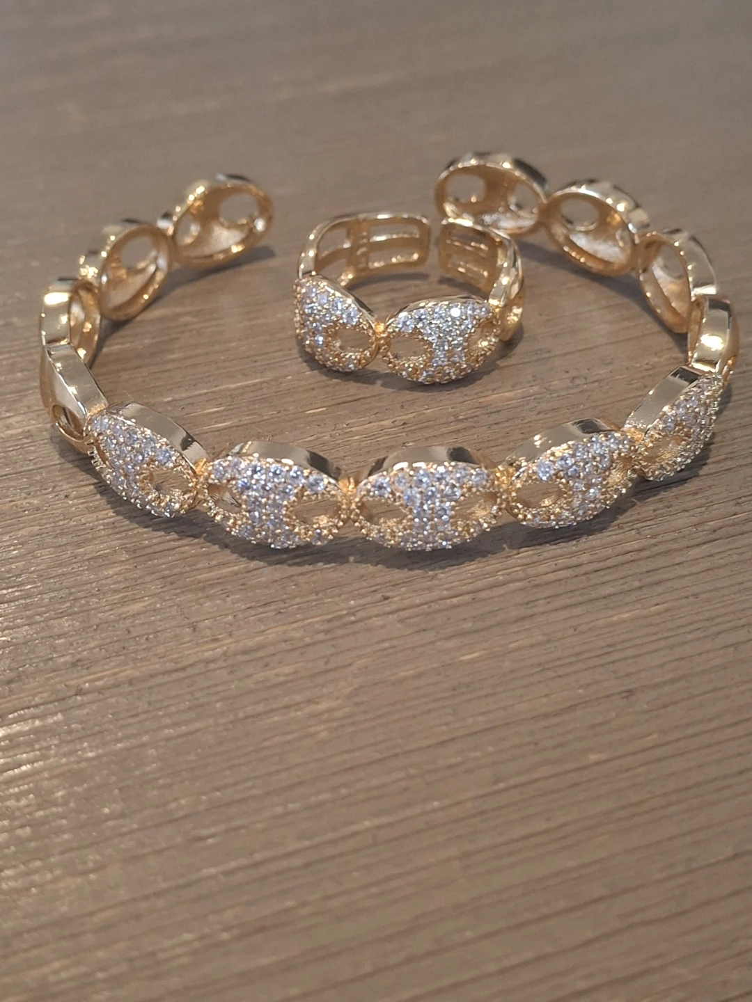 Gold Tone Bracelet and Ring Set with Rhinestones - photo 2