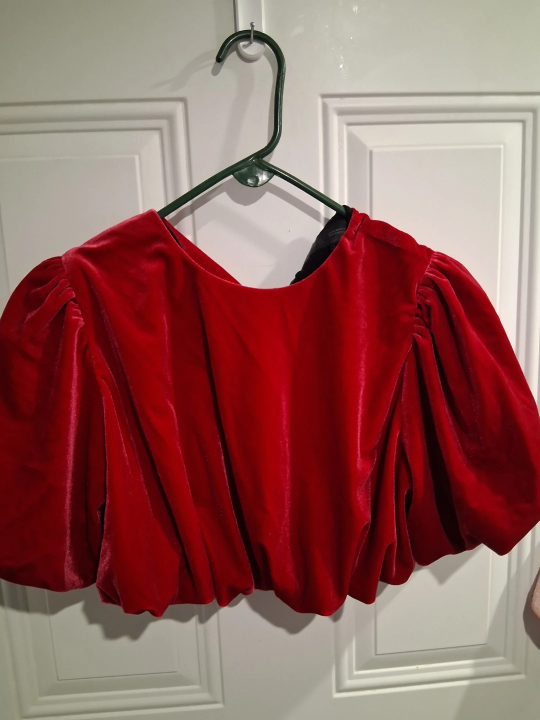 Red Velvet Puff Sleeve Top