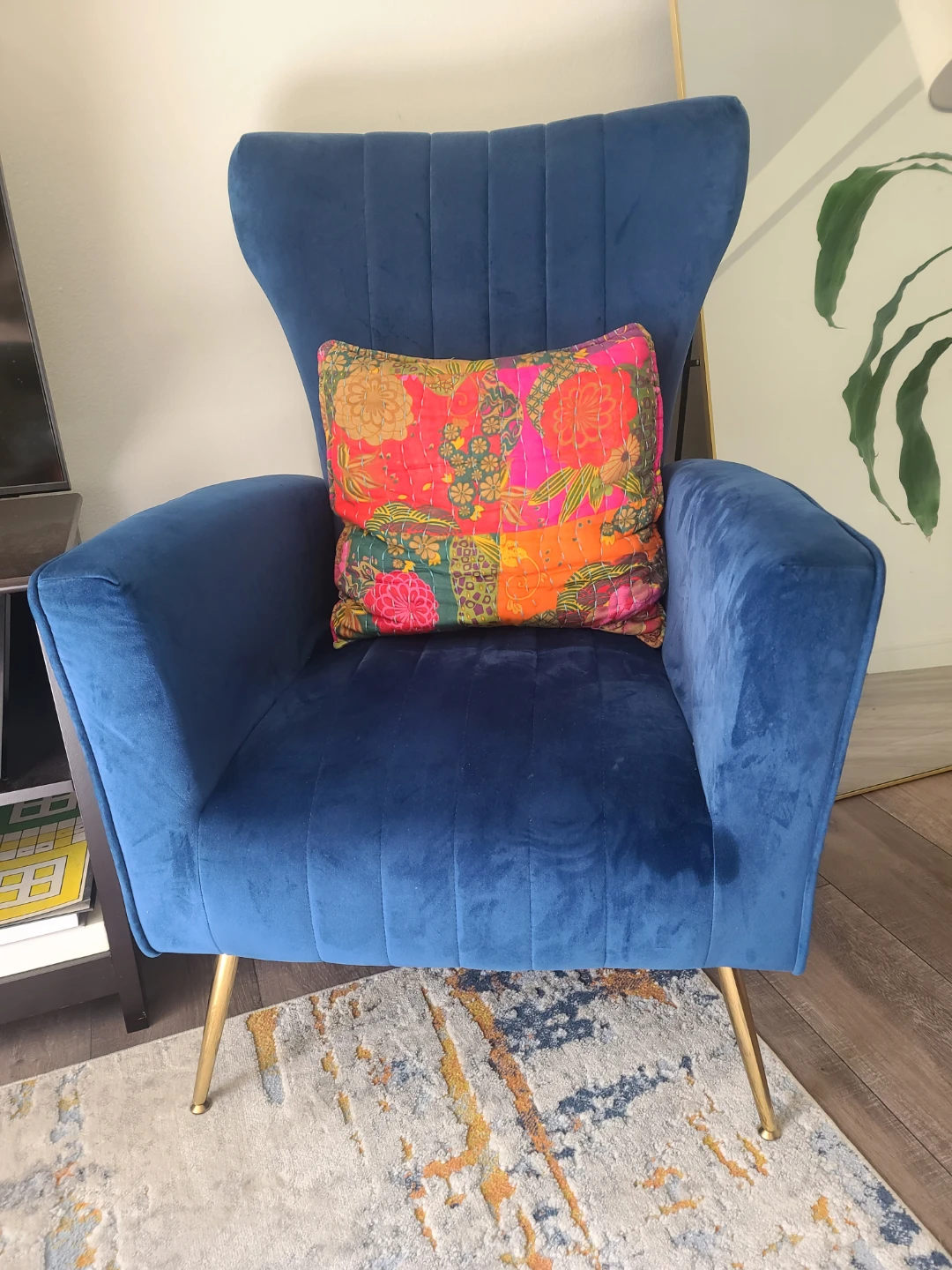 SELL BY MAY 16 Blue Velvet Accent Chair with Storage Ottoman - photo 3