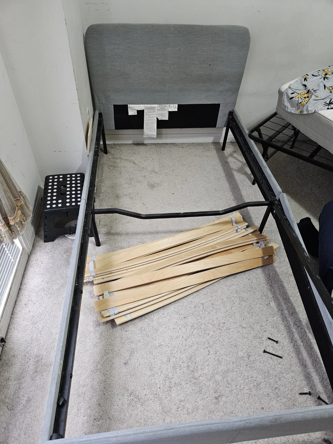 Grey Upholstered Twin Bed Frame with Slats - photo 2