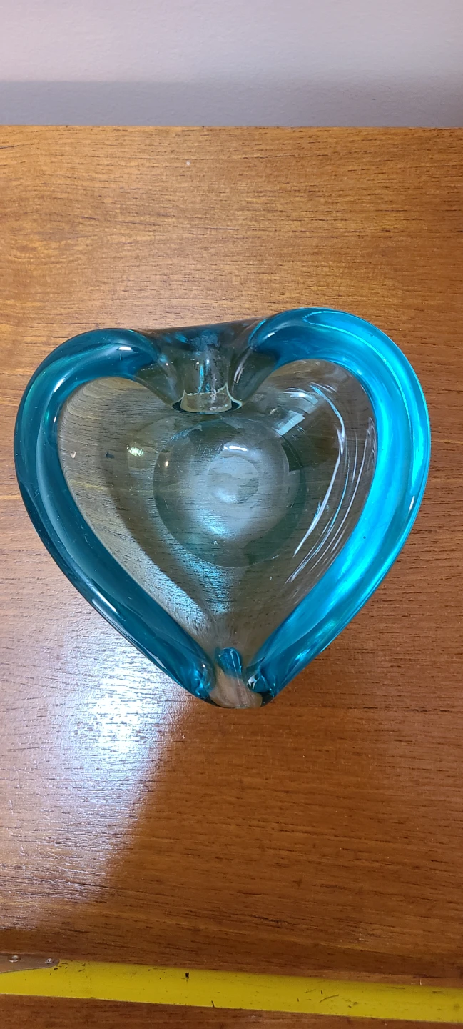 Vintage Blue Glass Heart Shaped Ashtray - photo 3