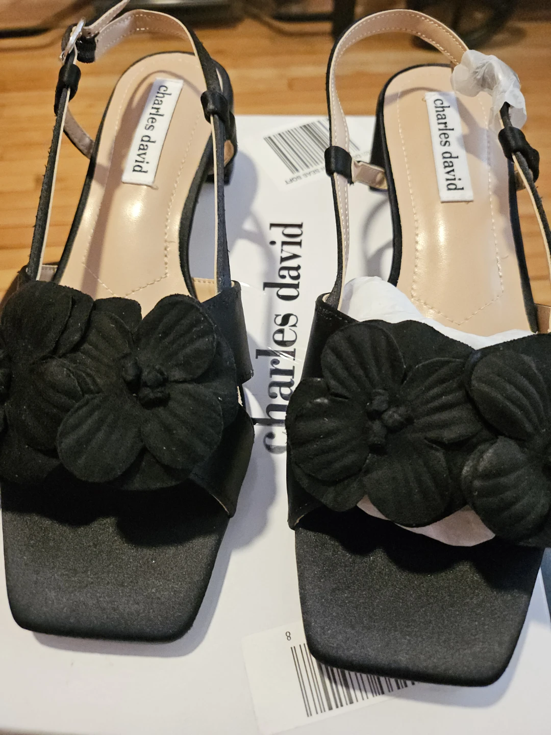 Charles David Black Floral Block Heels