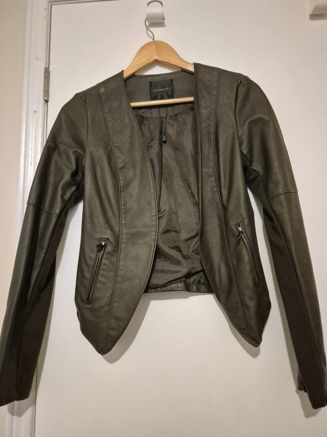 Dynamite Faux Leather Jacket - Olive Green - Size P/S