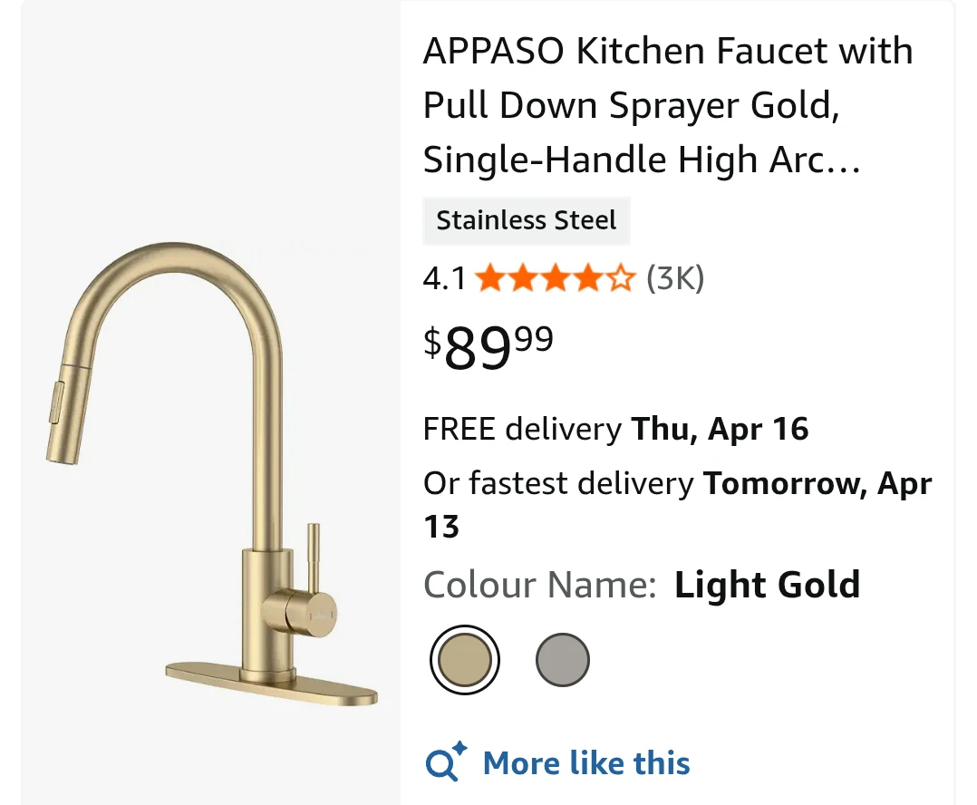 APPASO Kitchen Faucet with Pull Down Sprayer - Gold