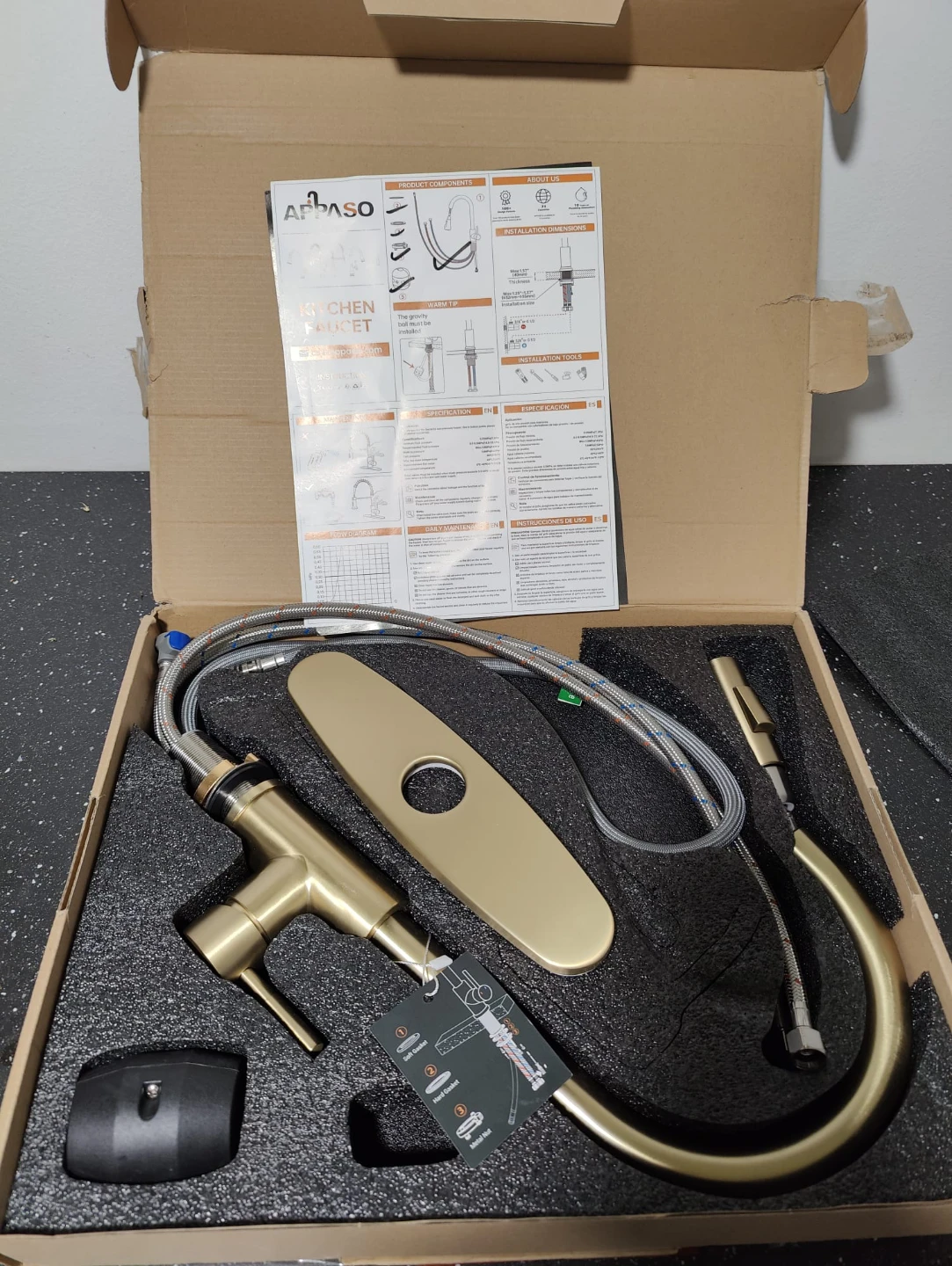 APPASO Kitchen Faucet with Pull Down Sprayer - Gold - photo 3