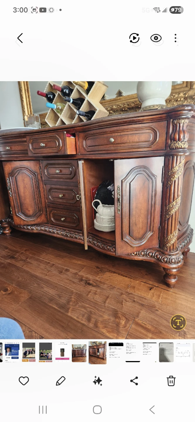 Dark Wood Buffet Server with Drawers and Cabinets