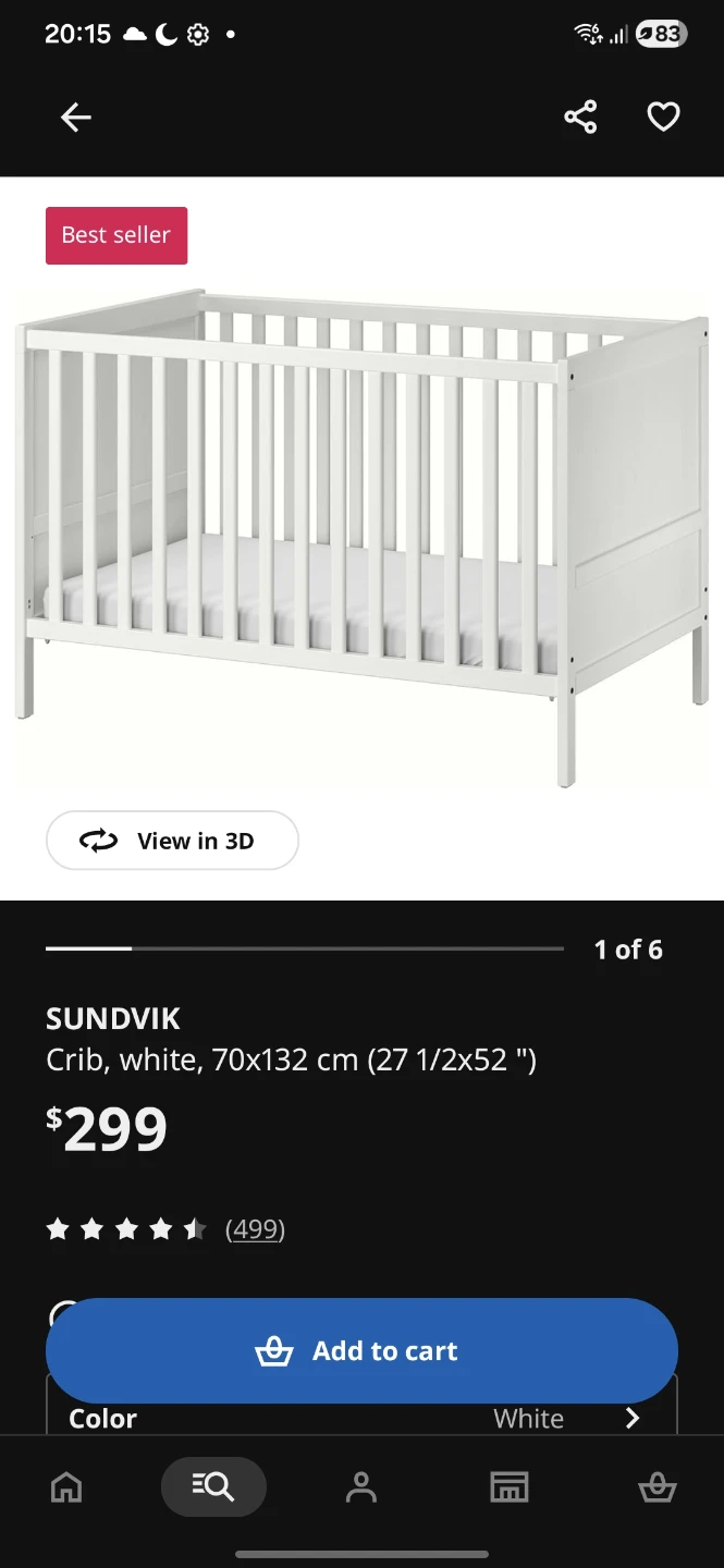 IKEA SUNDVIK Crib, white, 70x132 cm