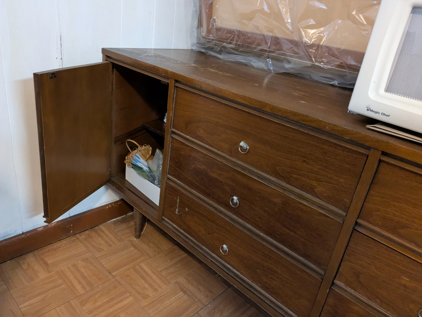 Vintage Wooden Dresser with Drawers and Cabinet - photo 5