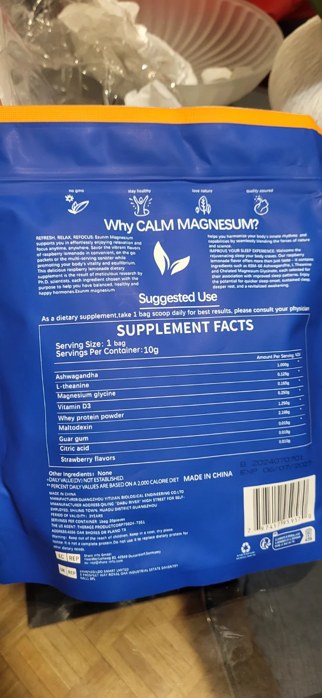 Eunom Calm Magnesium Adaptogenic Drink Mix Raspberry Lemonade - photo 3