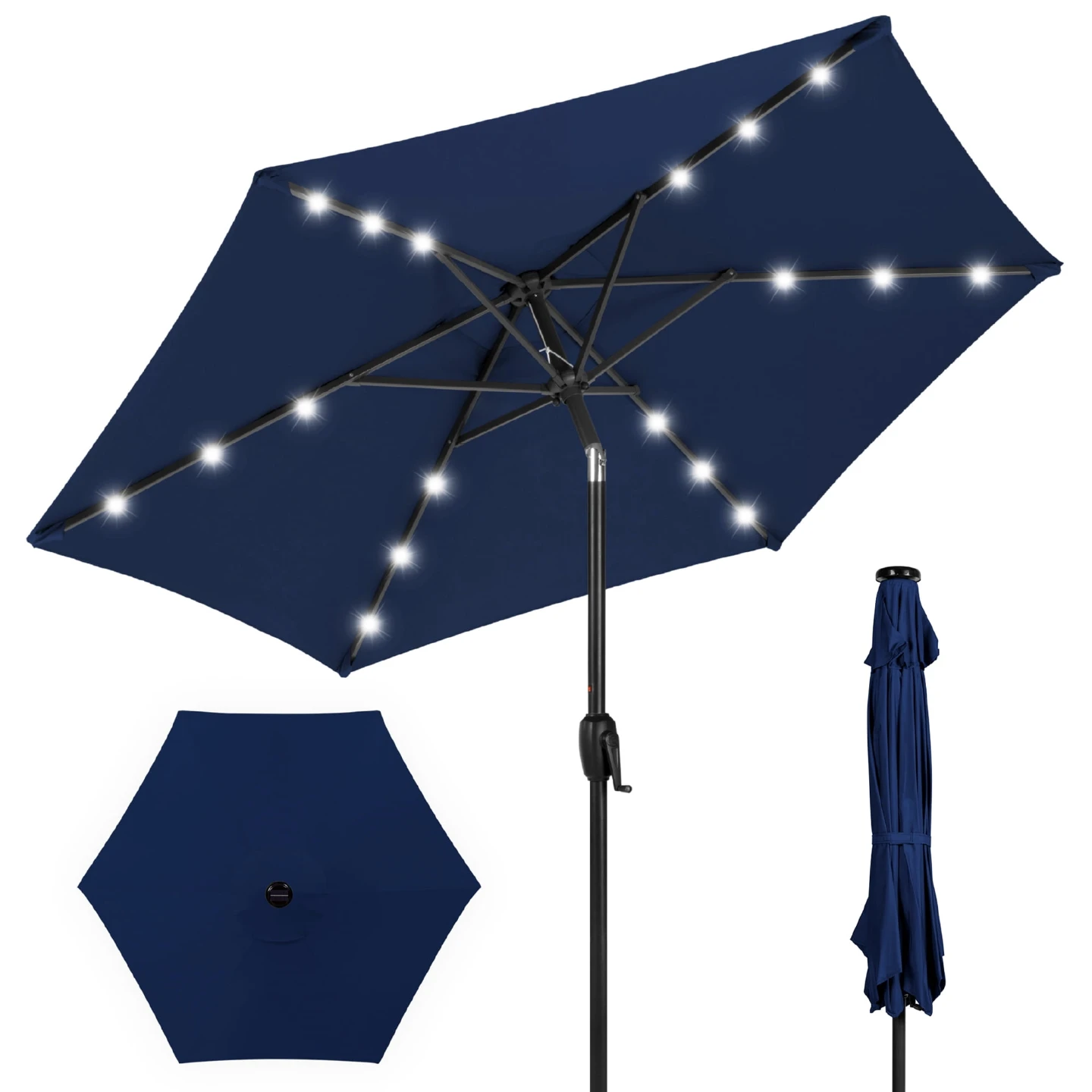 NEW 7.5 ftNavy Blue Patio Umbrella with LED Lights