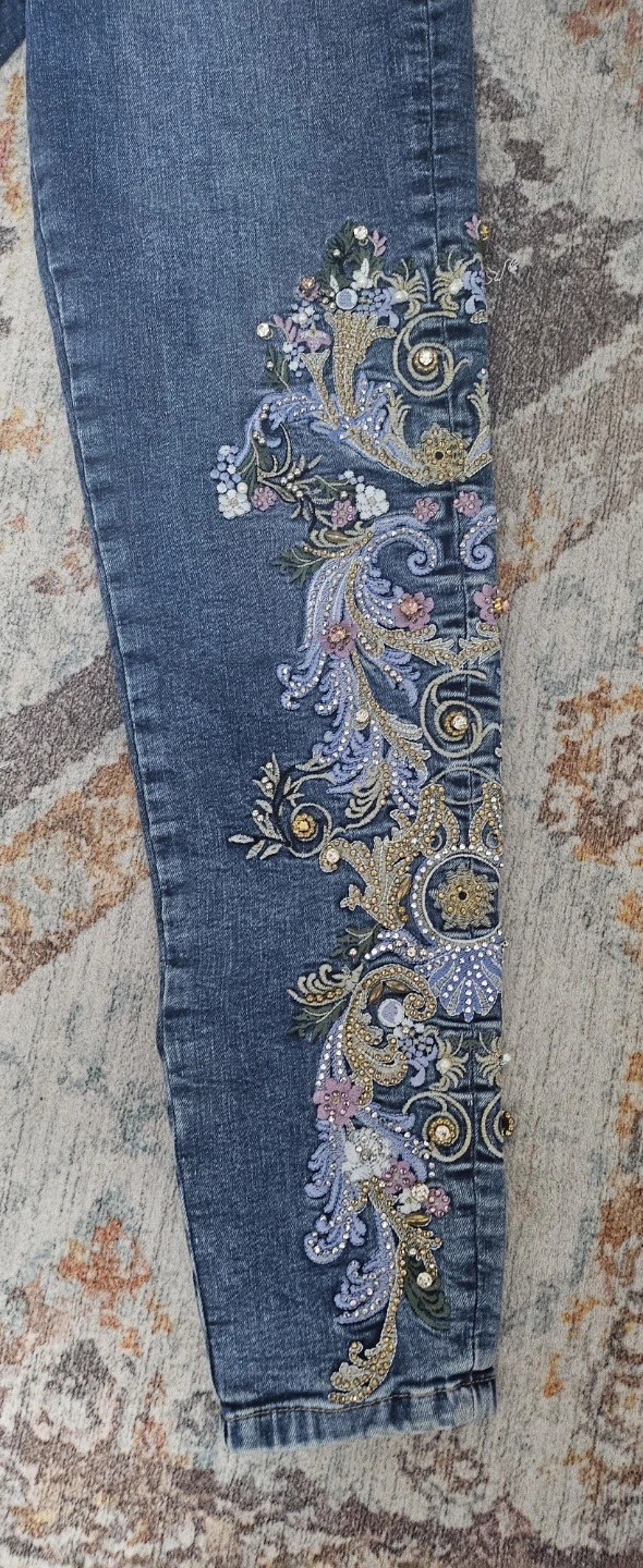 Rhinestone Embellished Blue Denim Jeans - photo 2