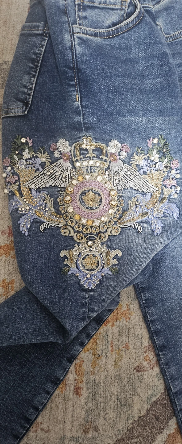 Rhinestone Embellished Blue Denim Jeans - photo 3