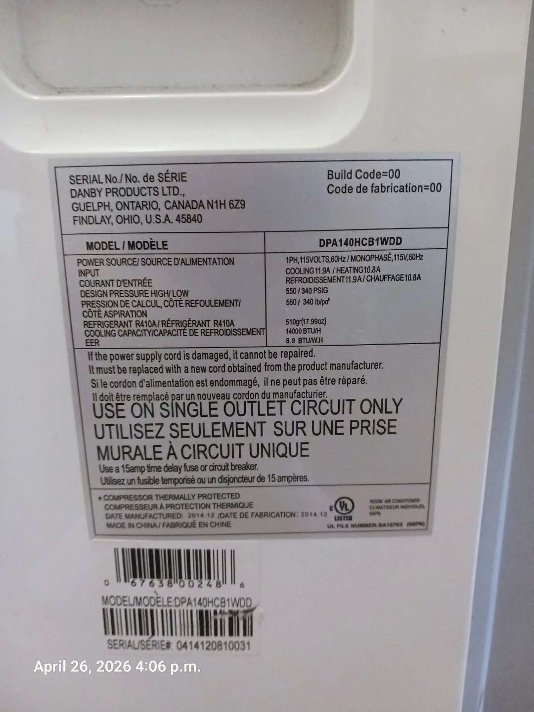 Danby Designer Portable Air Conditioner DPA140HCB1WDD - photo 3