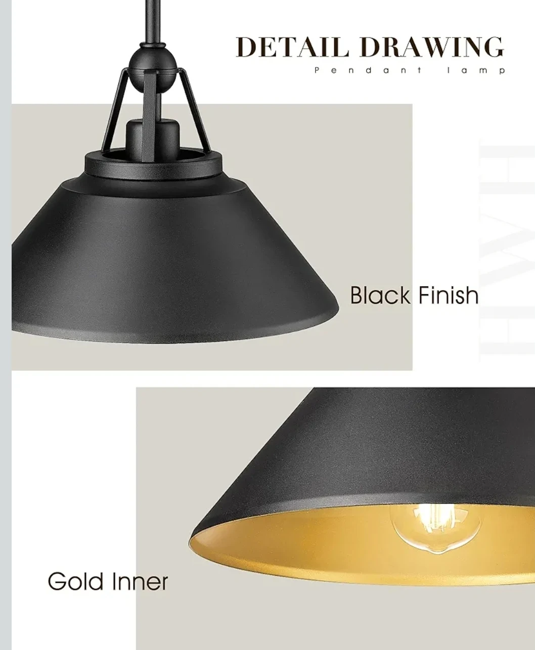 Black and Gold Pendant Light Fixture - 12-Inch Barn Style - photo 2