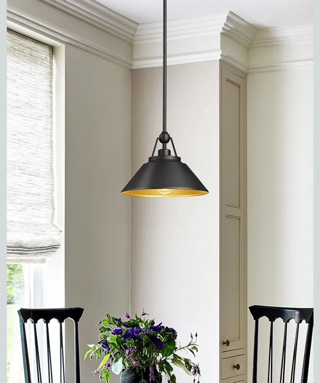 Black and Gold Pendant Light Fixture - 12-Inch Barn Style - photo 4