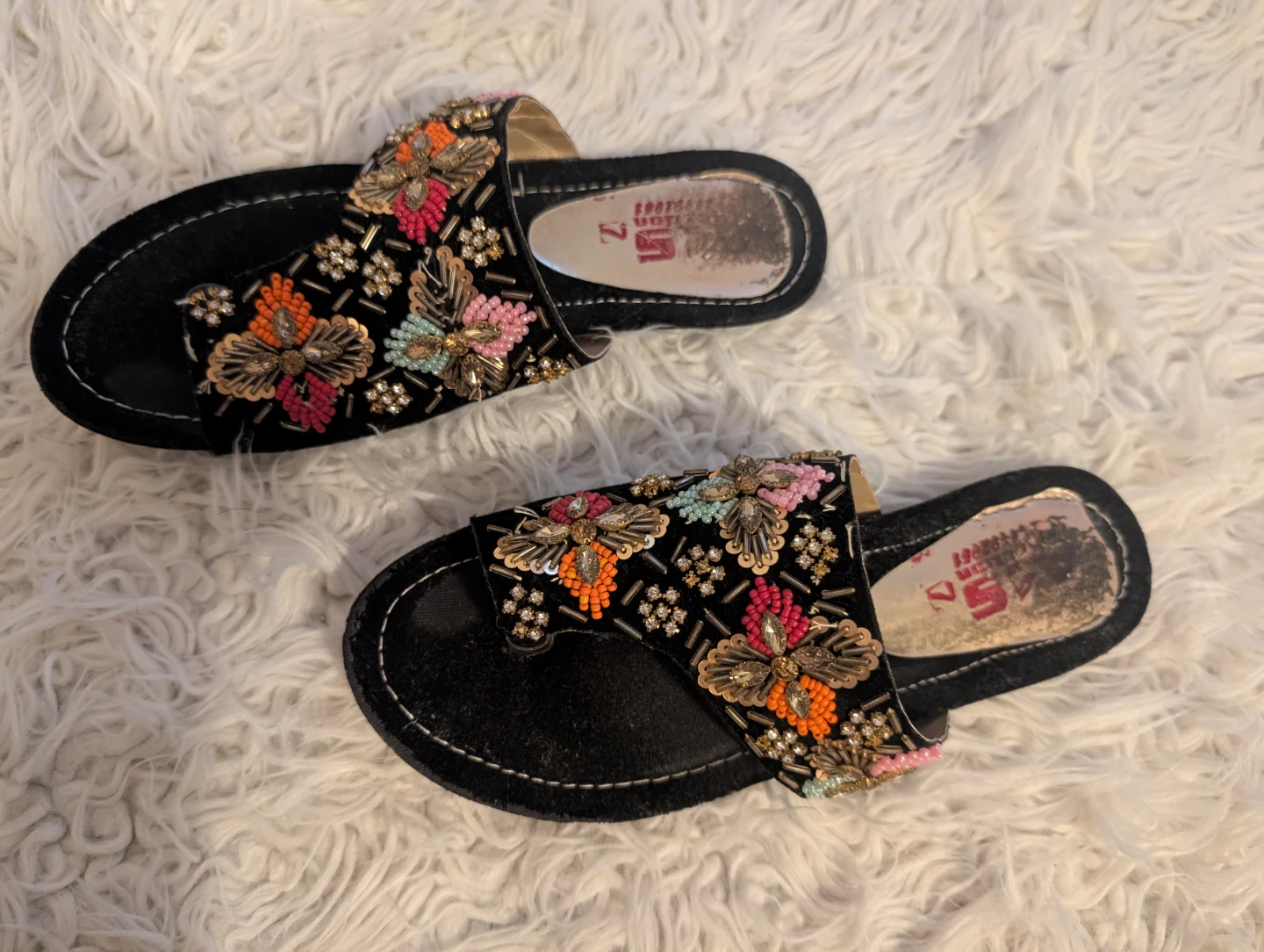 Embellished Black Slide Sandals Size 7