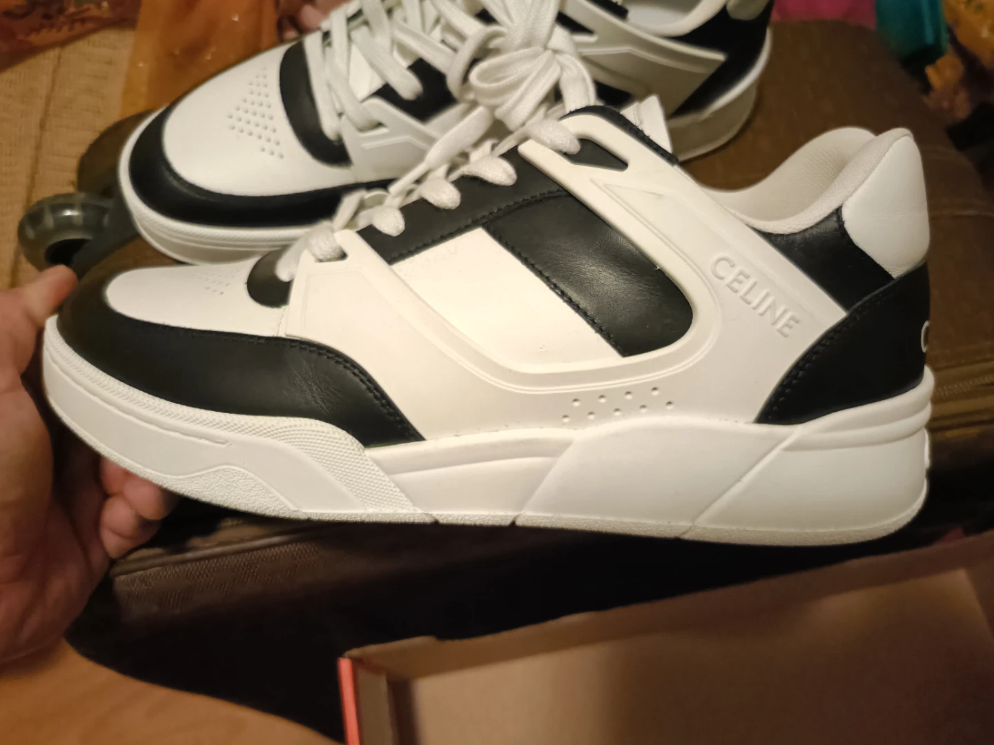 CELINE White and Black Leather Sneakers - photo 4