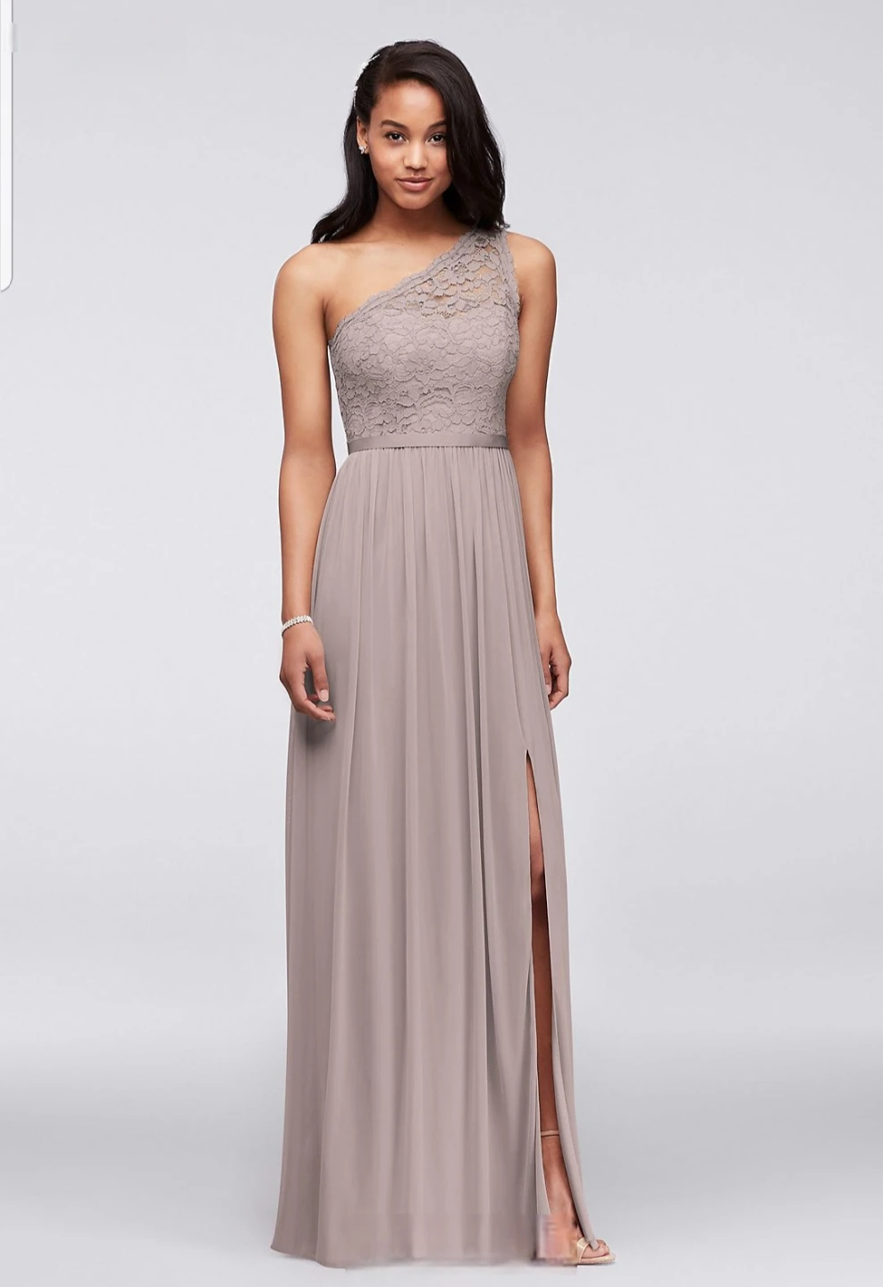 Women's One-Shoulder Lace Detail Maxi Dress - Mauve
