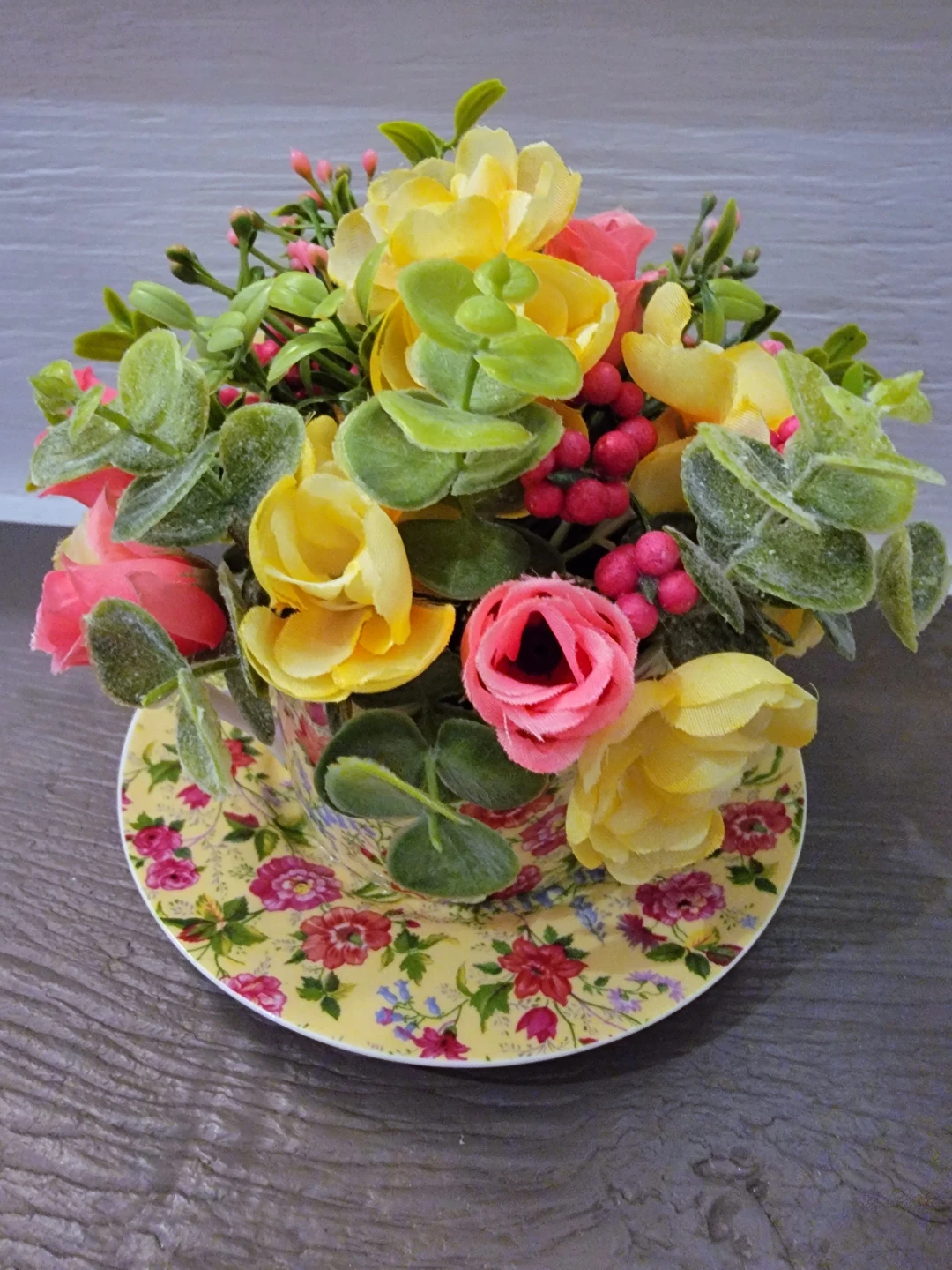 Artificial Flower Arrangement in Teacup and Saucer - photo 2