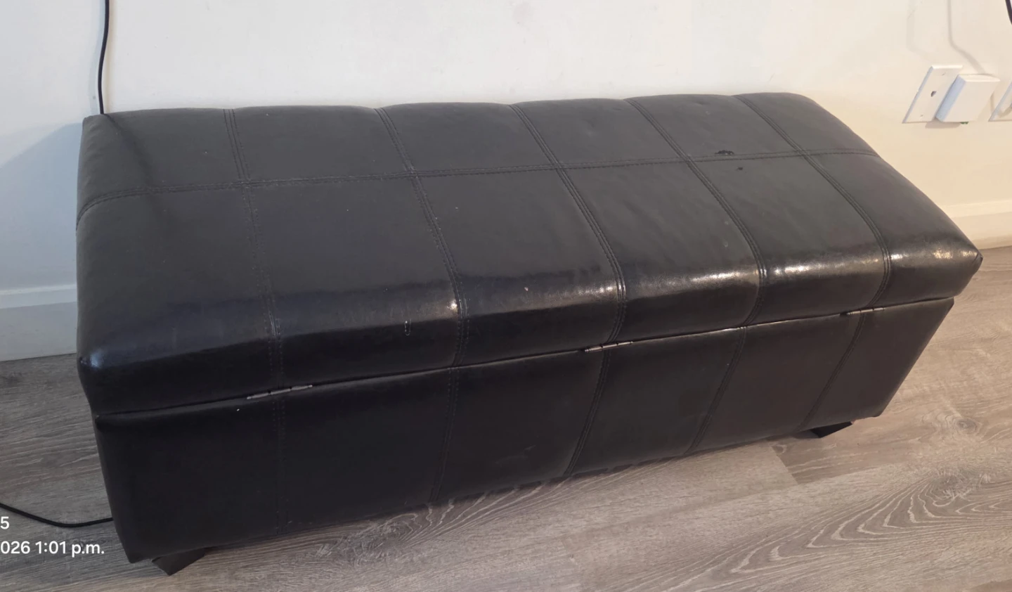 Black Faux Leather Storage Ottoman Bench