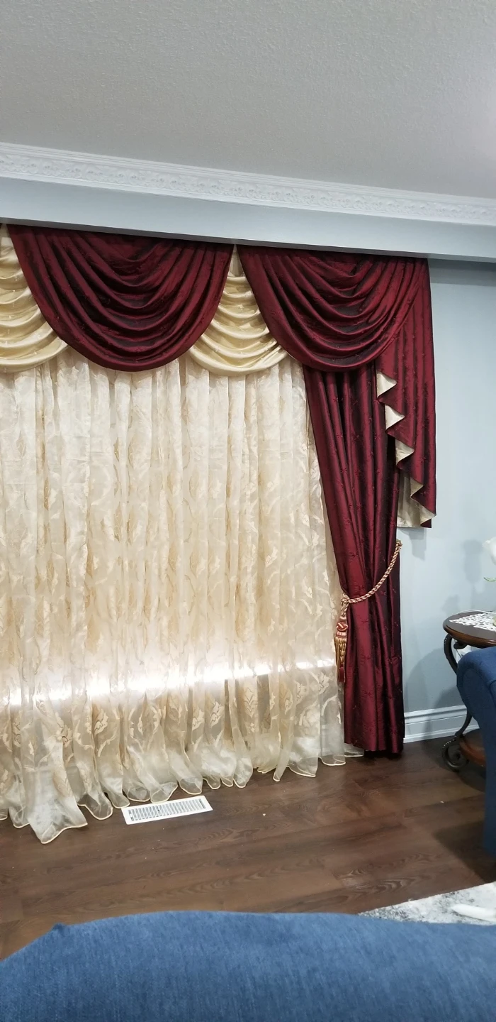 Burgundy and Gold Drapes with Valance