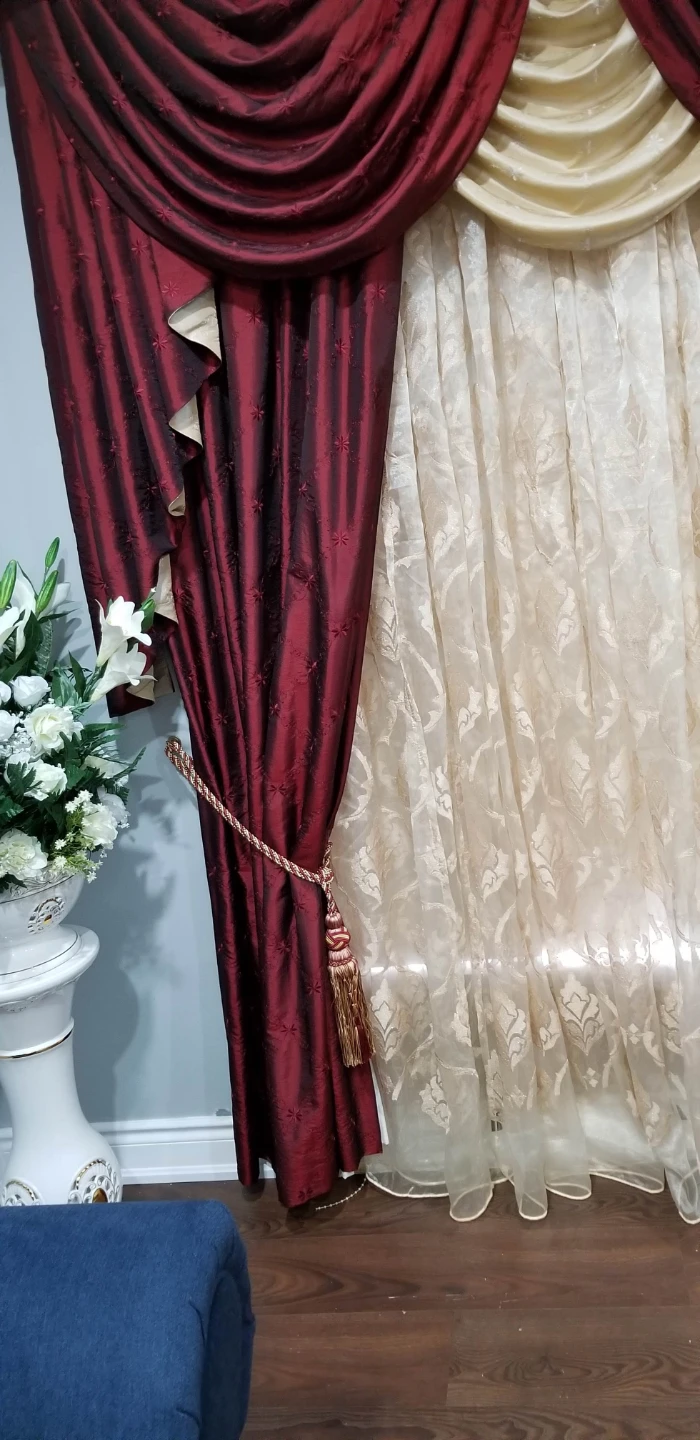 Burgundy and Gold Drapes with Valance - photo 2