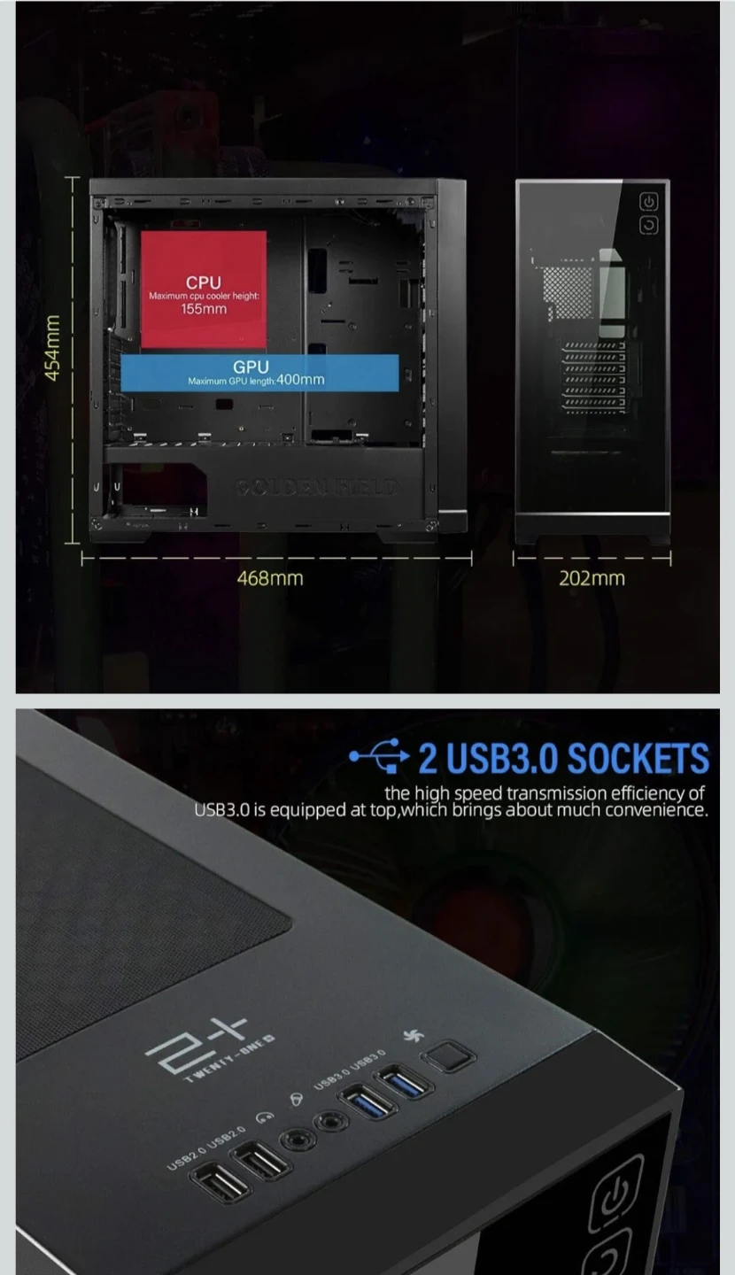 Golden Field ATX Mid-Tower PC Case with Tempered Glass - photo 3