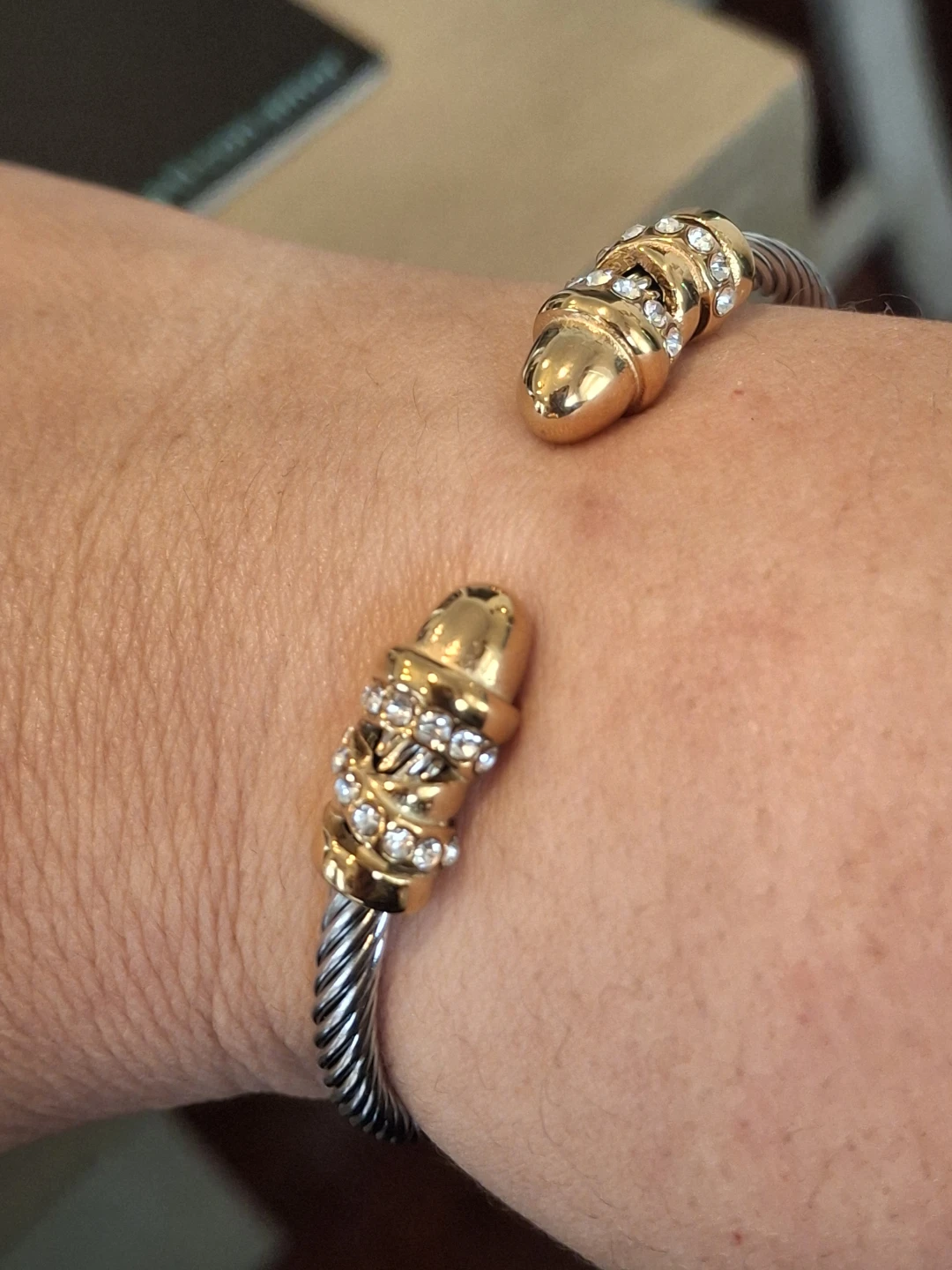Gold Tone & Crystal Cable Bangle Bracelet - photo 2