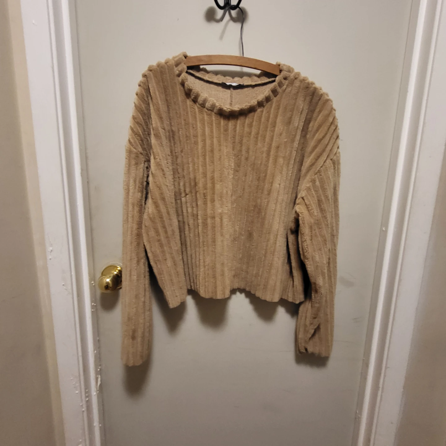 ZARA Trafaluc Brown Corduroy Cropped Pullover Sweater Sz M