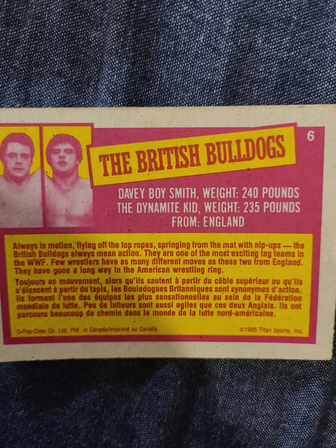 1985 WWF The British Bulldogs Trading Card - photo 2