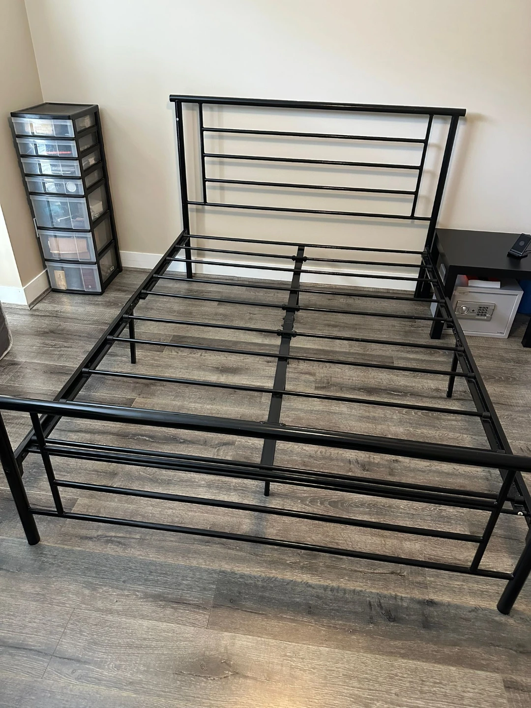Black Metal Bed Frame with Headboard queen mattress as well - photo 2