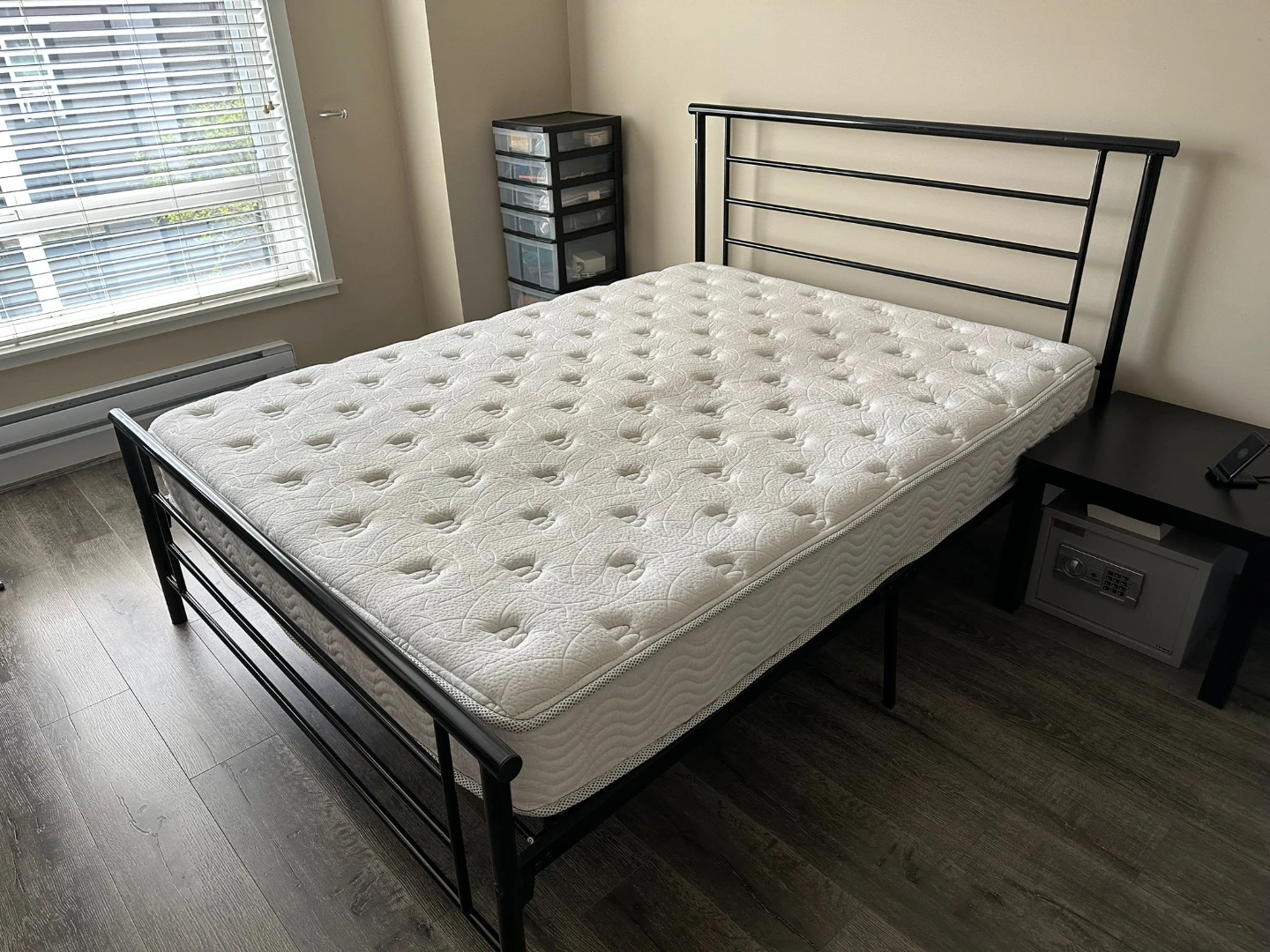 Black Metal Bed Frame with Headboard queen mattress as well - photo 3