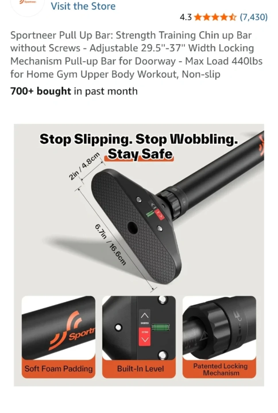 Moving sale - Sportneer Pull Up Bar - Adjustable 29.5"-37" - photo 2